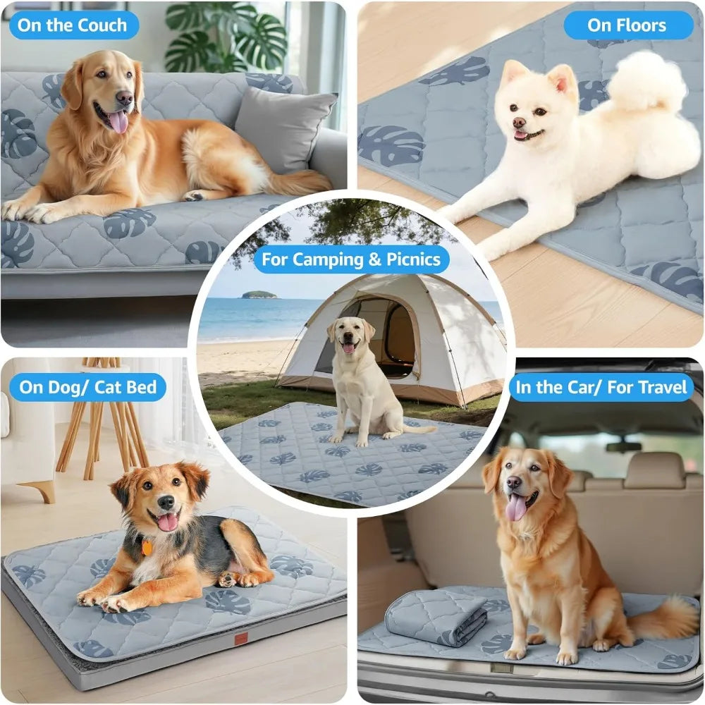 56"x36" Self-Cooling Dog Mat, Waterproof Non-Slip Pet Pad for Large Dogs, Grey Monstera