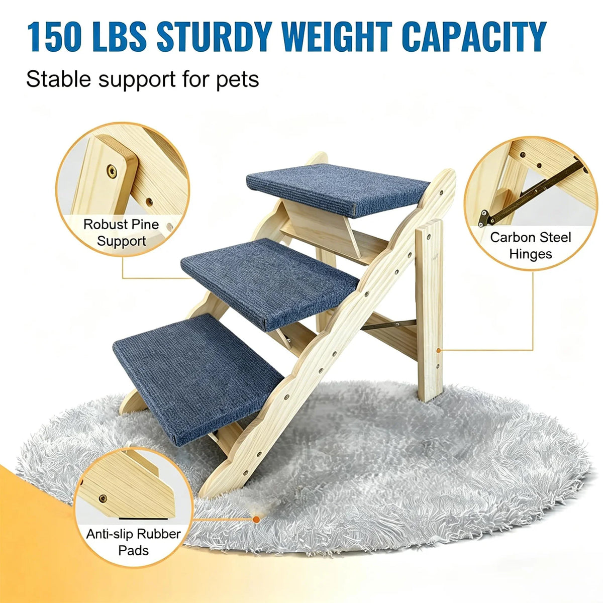 DishyKooker Strong Wooden Pet Stairs And Folding Dog Ramp