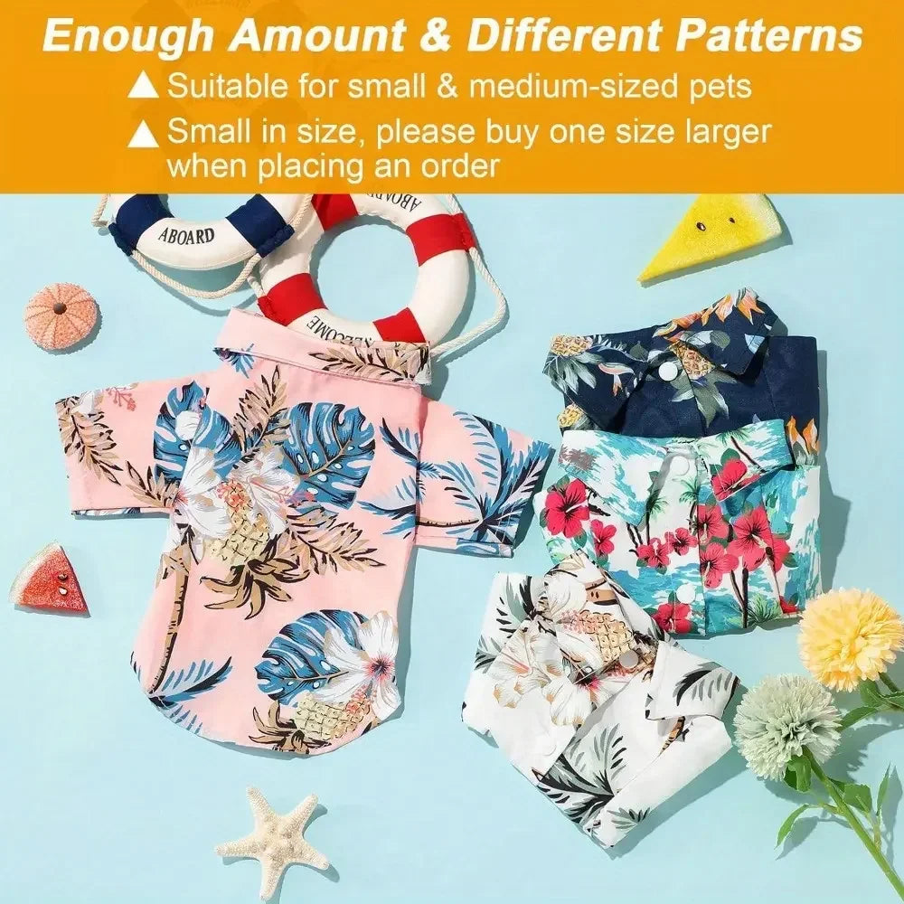 Four Breathable Hawaiian Floral Pet Shirts for Dogs and Cats