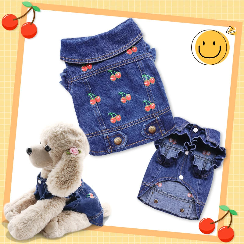 Denim Jeans Jacket For Dogs Vest Coat Durable Pet Wear