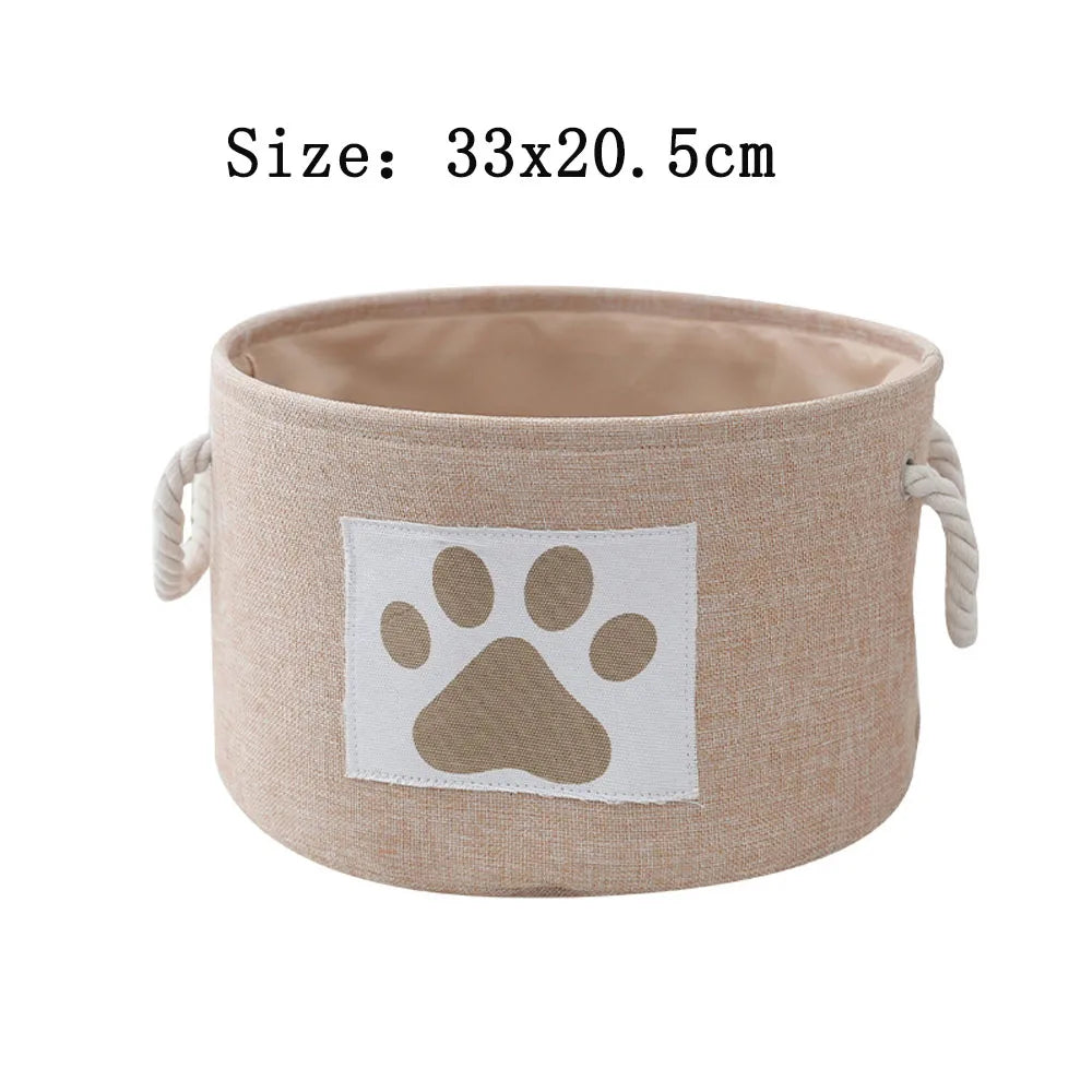 Dog Toy Basket Round With Handles Durable Paw Patch Bin